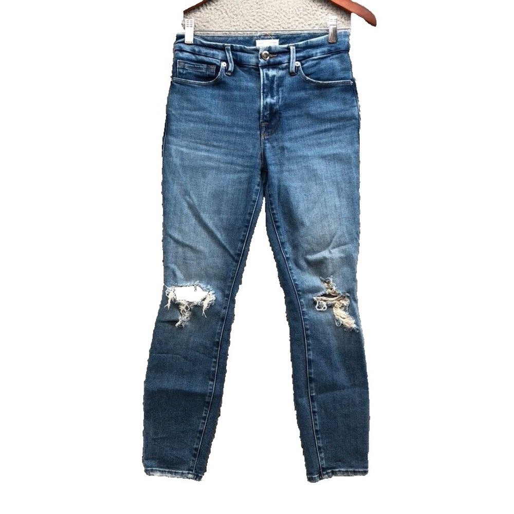 Good American Good‎ Legs Ripped High Waist Crop Skinny Jeans Blue836 Womens 26 2